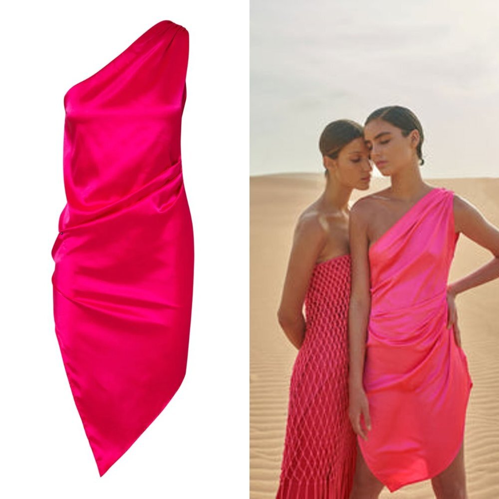 Baobab Collection One-Shoulder Hot Pink Satin Mini Dress